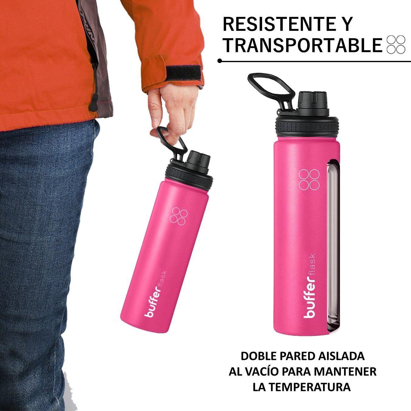 Termo Botella Agua Termica Buffer Acero Inoxidable +4 Tapas Rosado-6