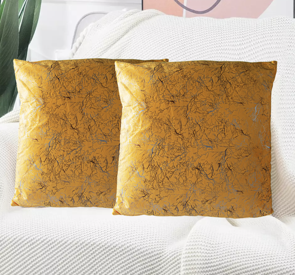 Set de 2 Cojines Terciopelo con Relleno Raices Mostaza 45cm x 45cm-1