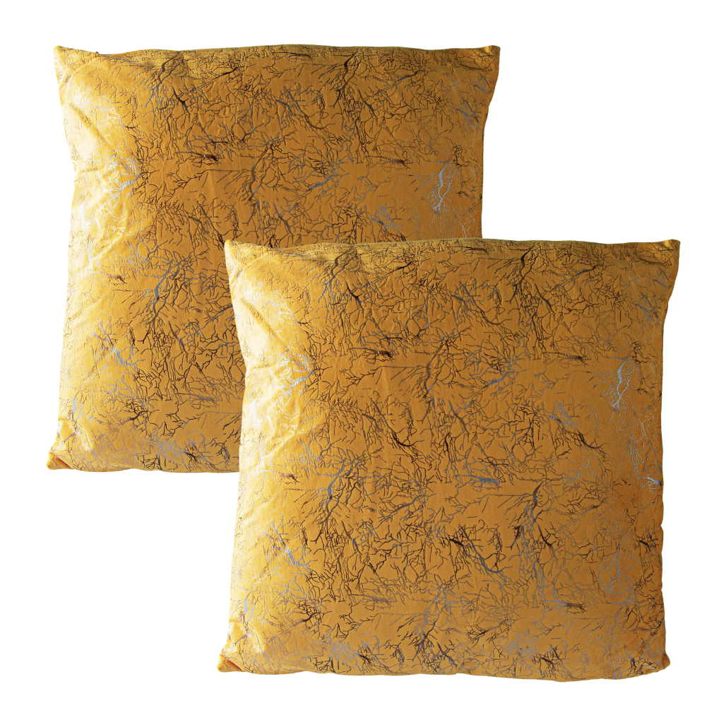 Set de 2 Cojines Terciopelo con Relleno Raices Mostaza 45cm x 45cm-0