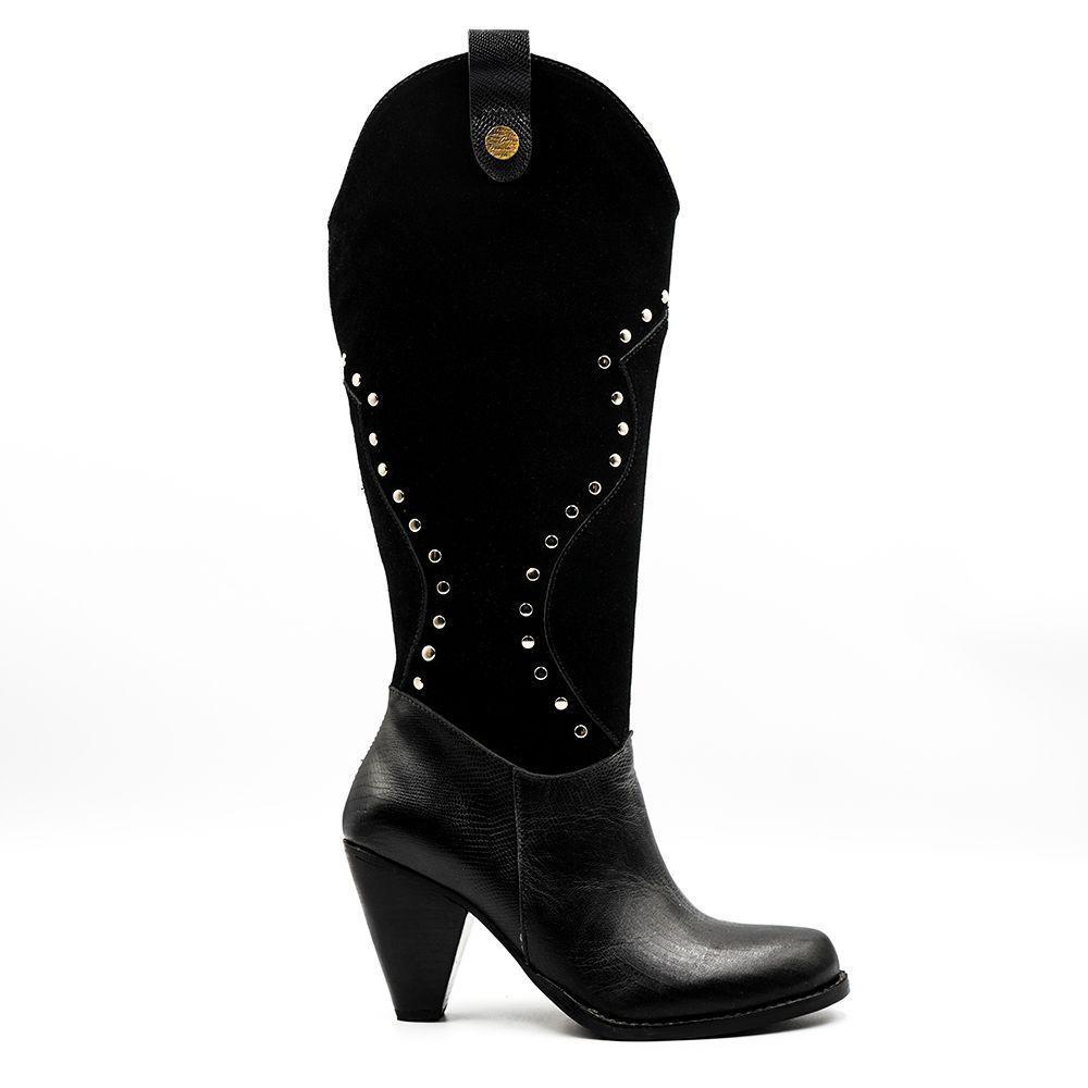 Bota Kyara de Cuero Reno Tachas Plateadas-0
