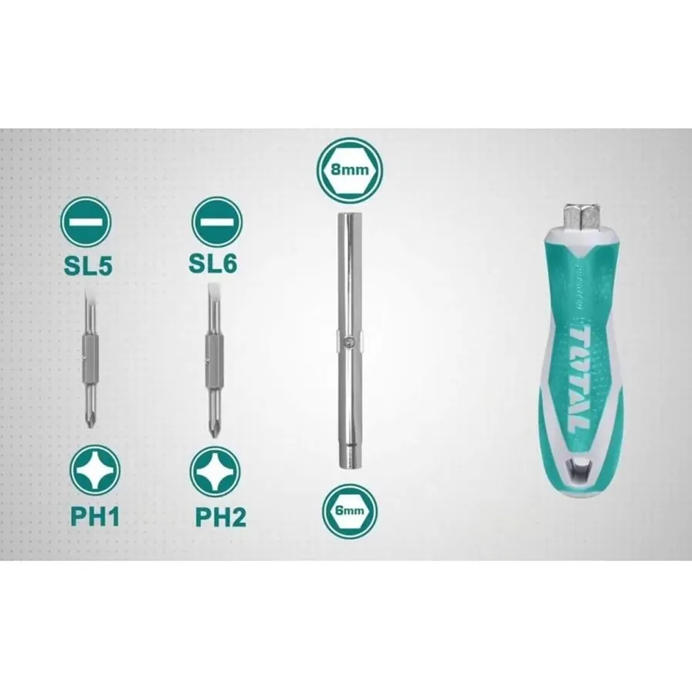 Set Destornillador Puntas 6 En 1 Total Tht2506076-2