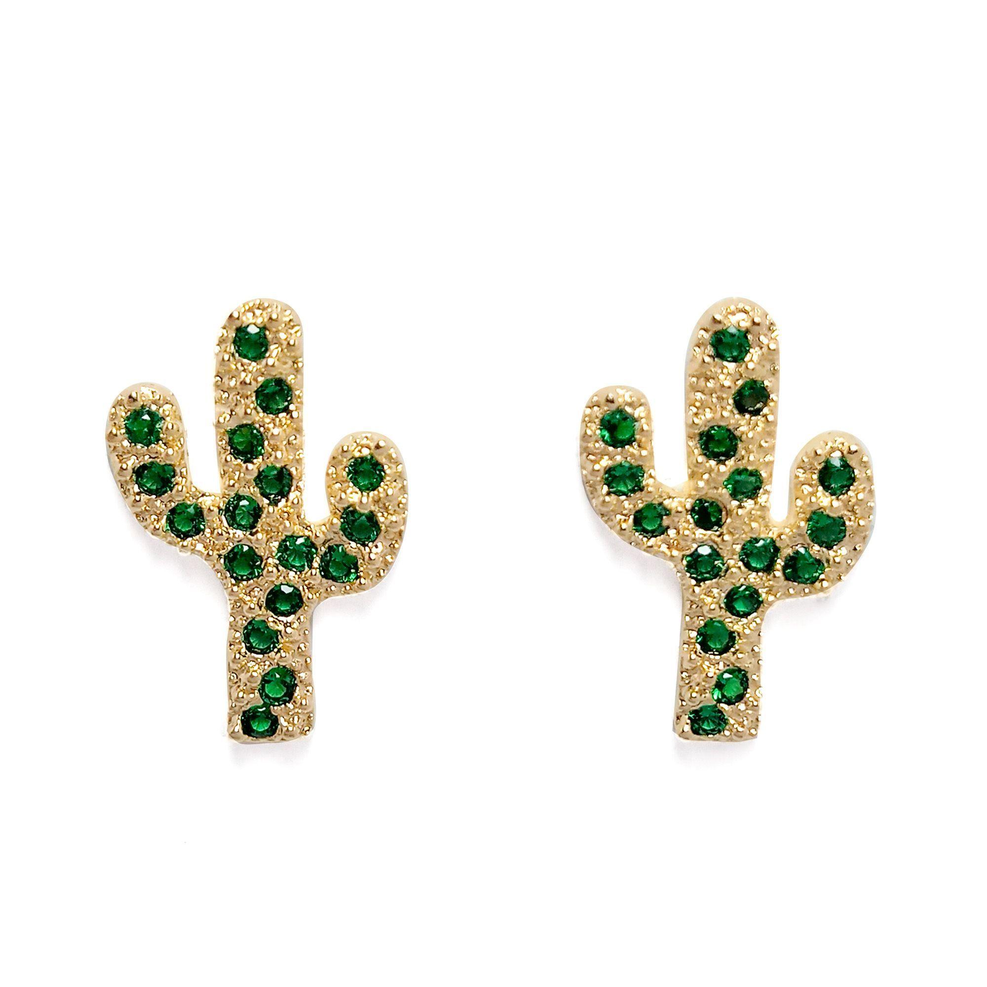 Aros Cactus Circón Verde Enchapado Oro 18K-0