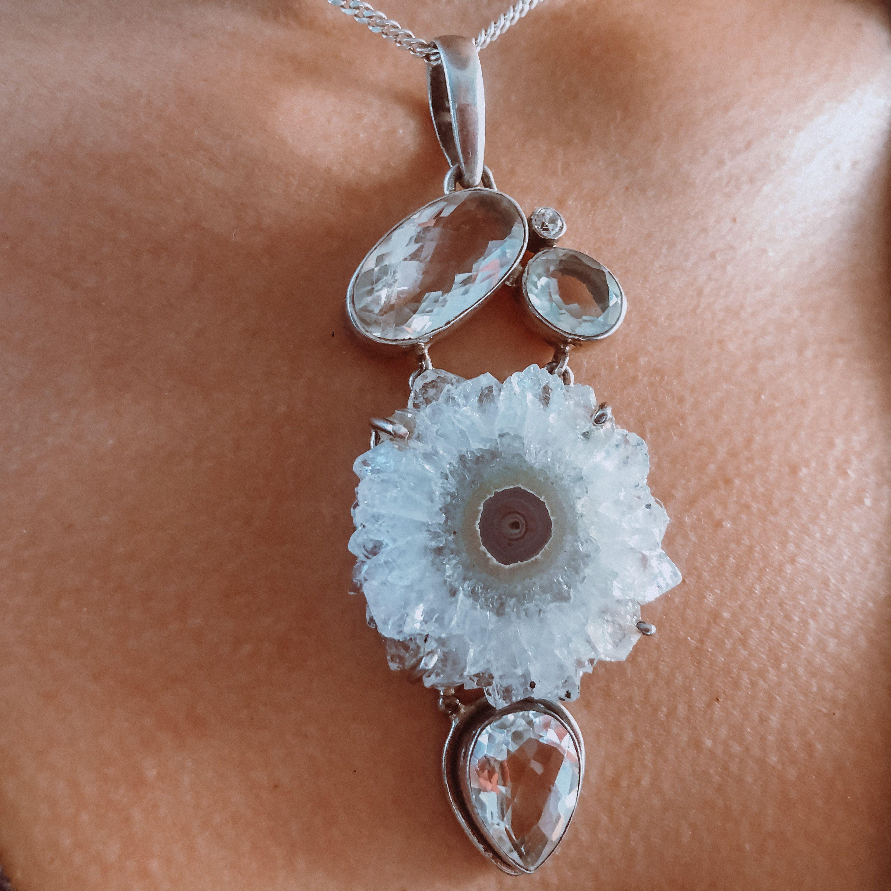 Colgante Geoda y Cuarzo Cristal Plata-2