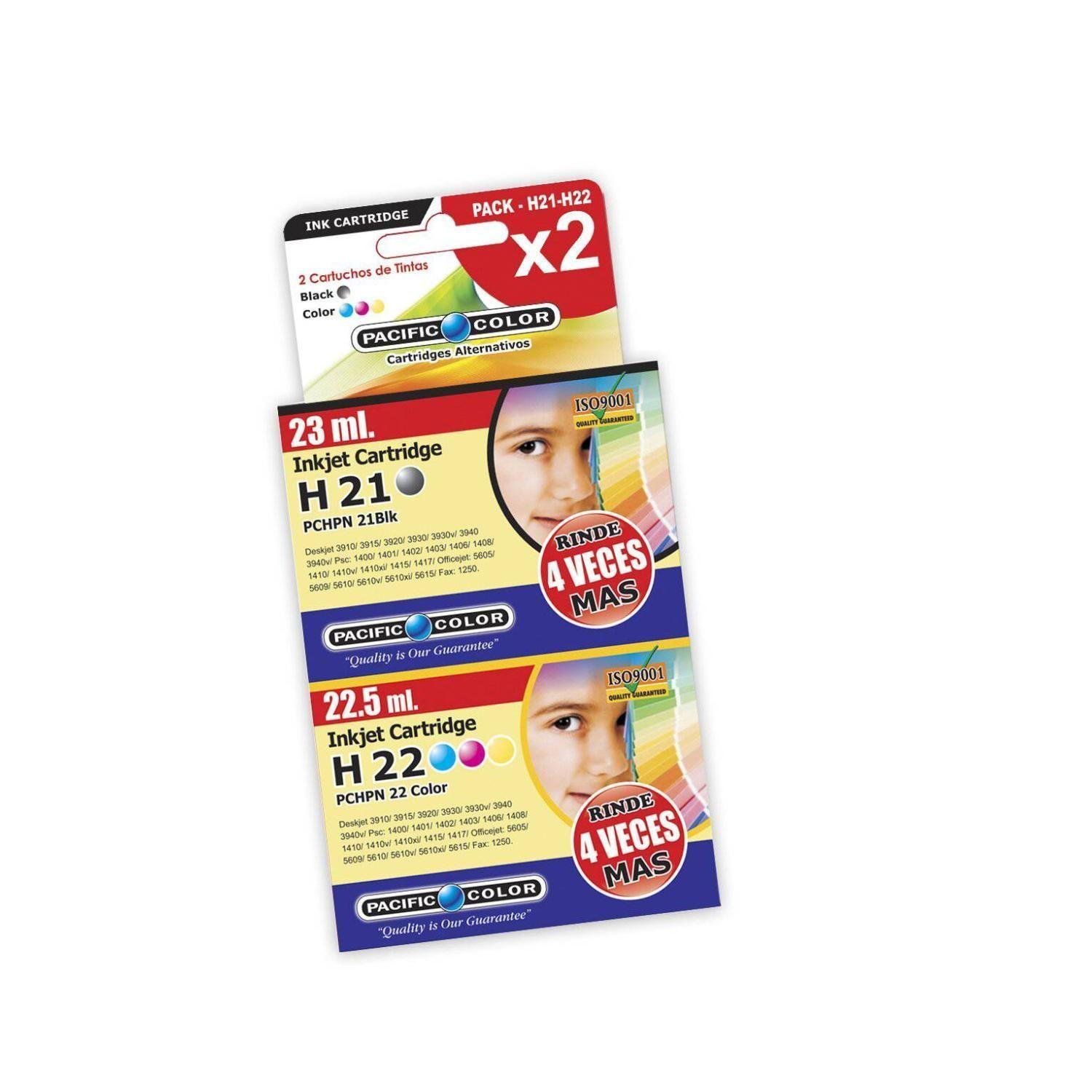 Pack Tintas Cartuchos Compatible HP 21 y 22 XL Pacific Color -0
