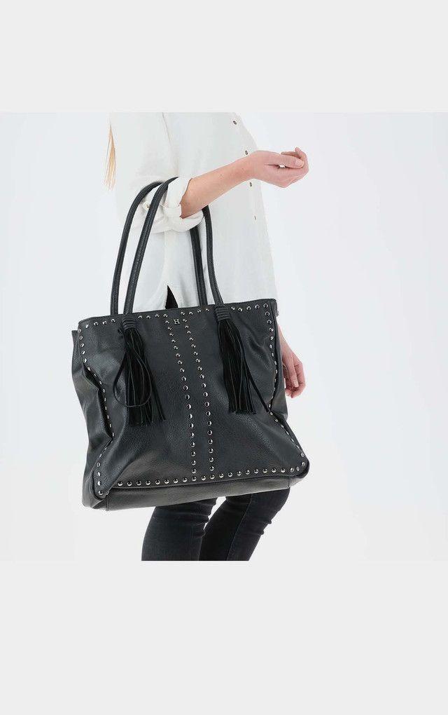 Cartera Hombro Flecos Negra Humana-3
