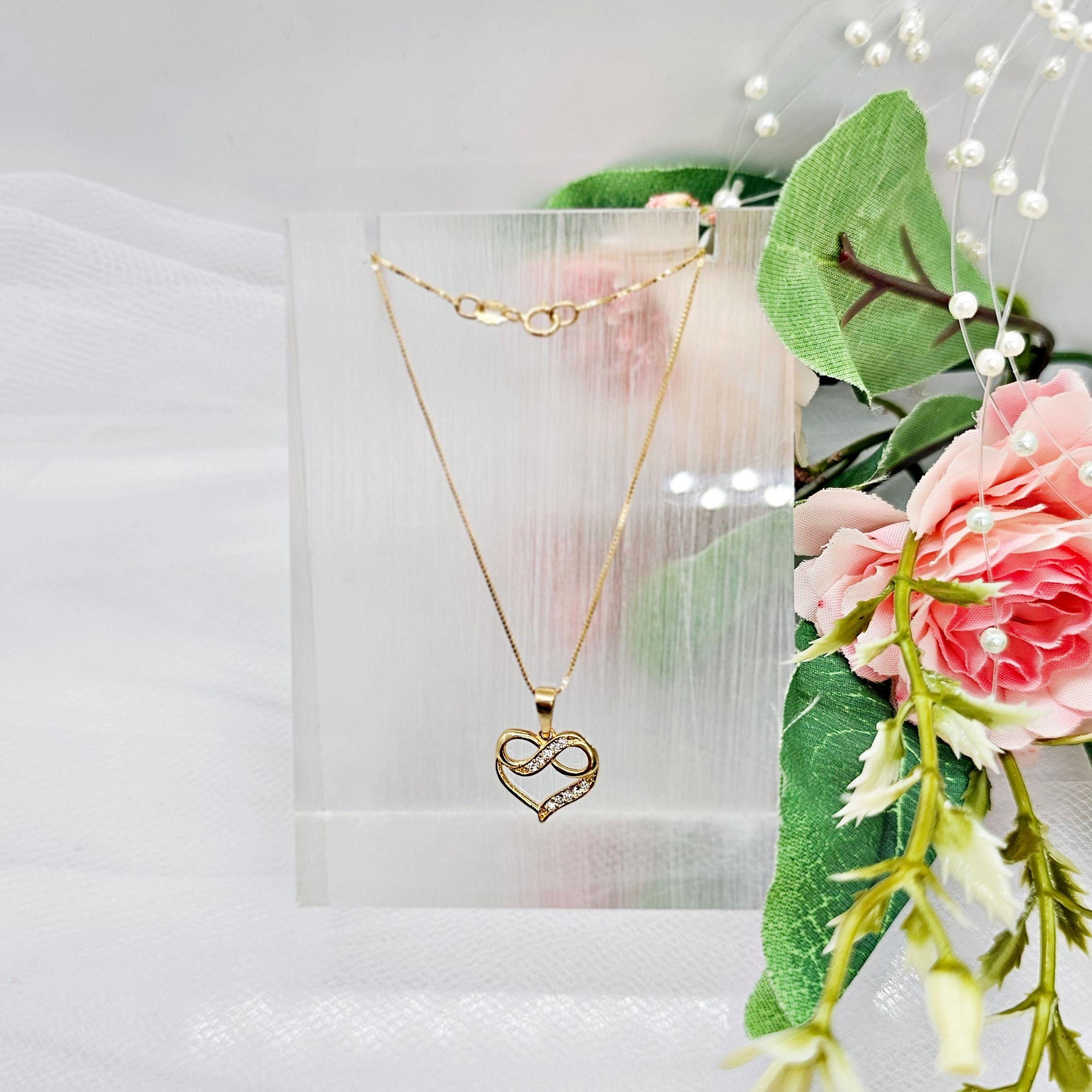 Cadena Veneciana Colgante Corazón Infinitos Brillitos Oro Au750 - 18k Italiano-1