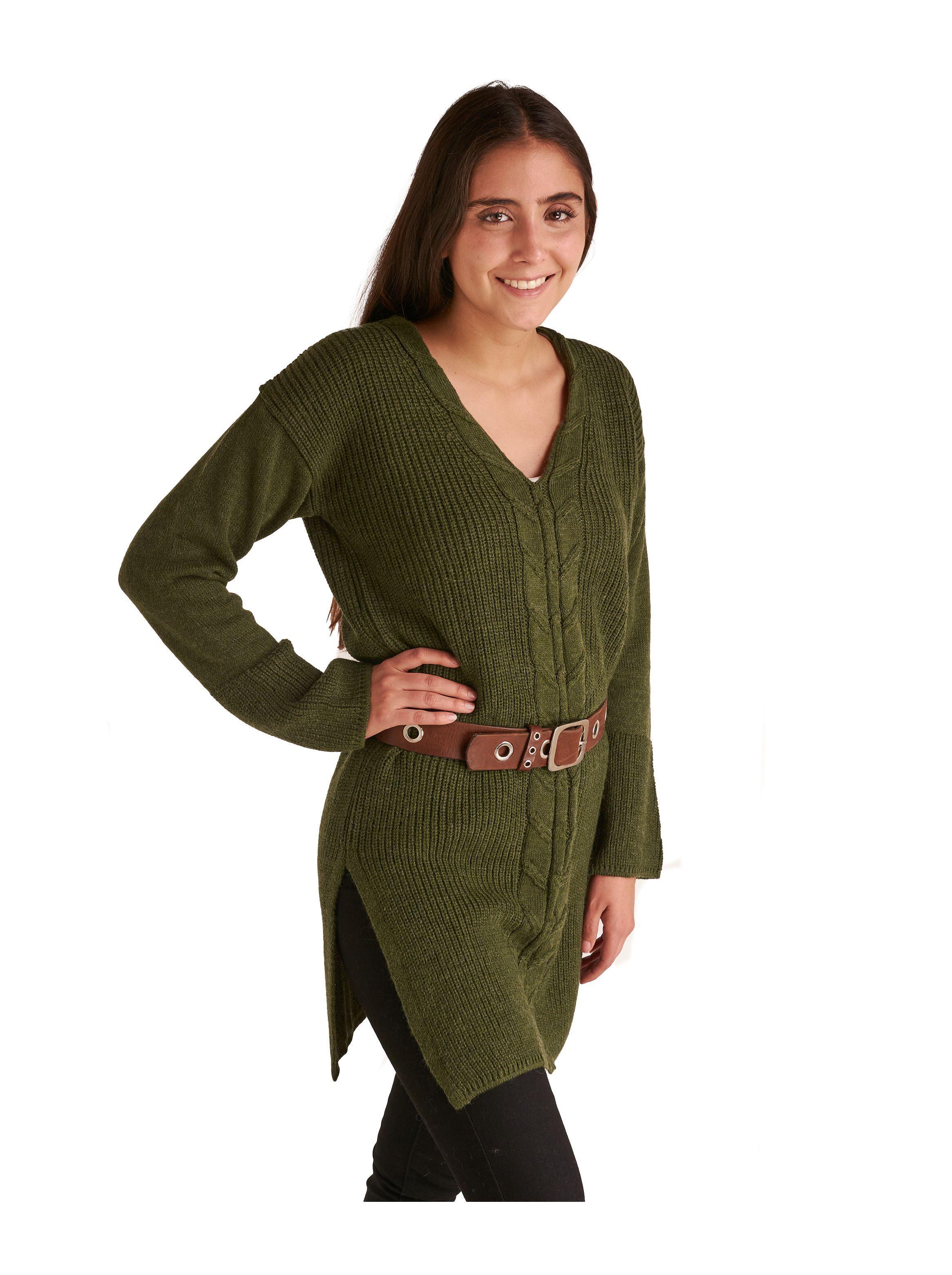 Sweater Largo escote V. Tajalí Laterales.-1