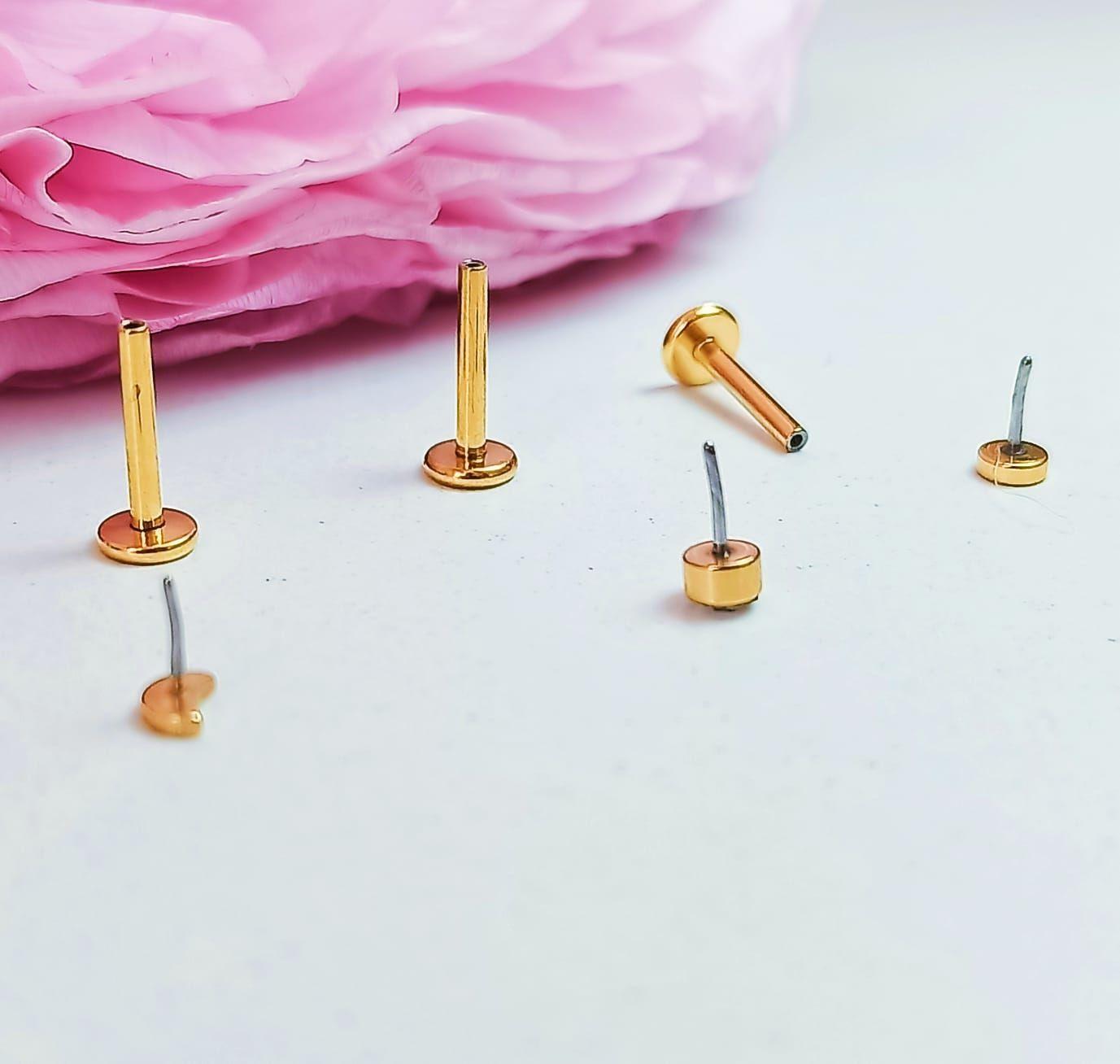 Conjunto push pin Piercing Chapado En Oro 18k Labret Set Luna -3