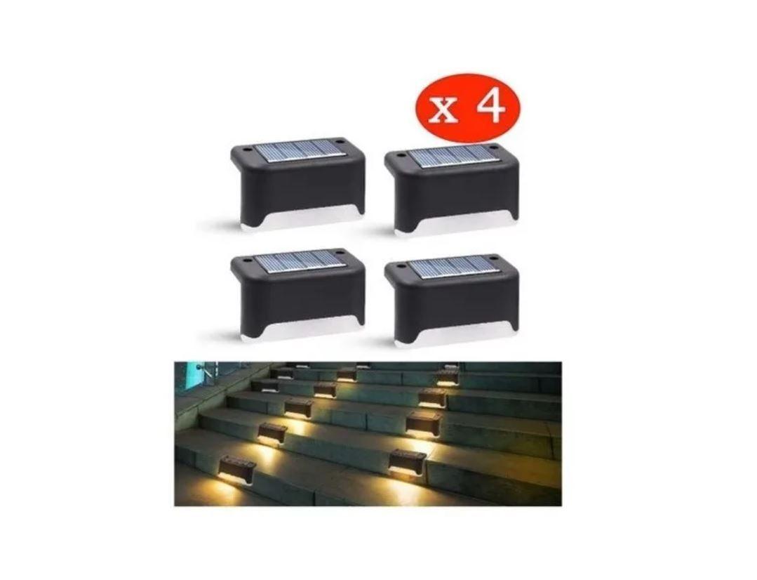 Kit  4 Luces Solares Patio Jardín Para Escaleras Y Muros -1