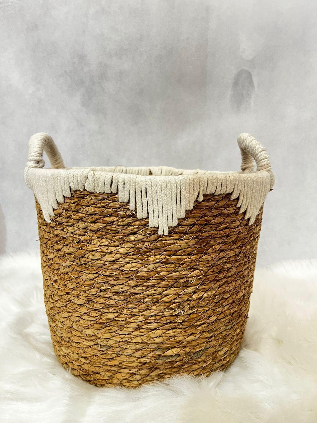 canasto decorativo con borde tejido Mediano M -0