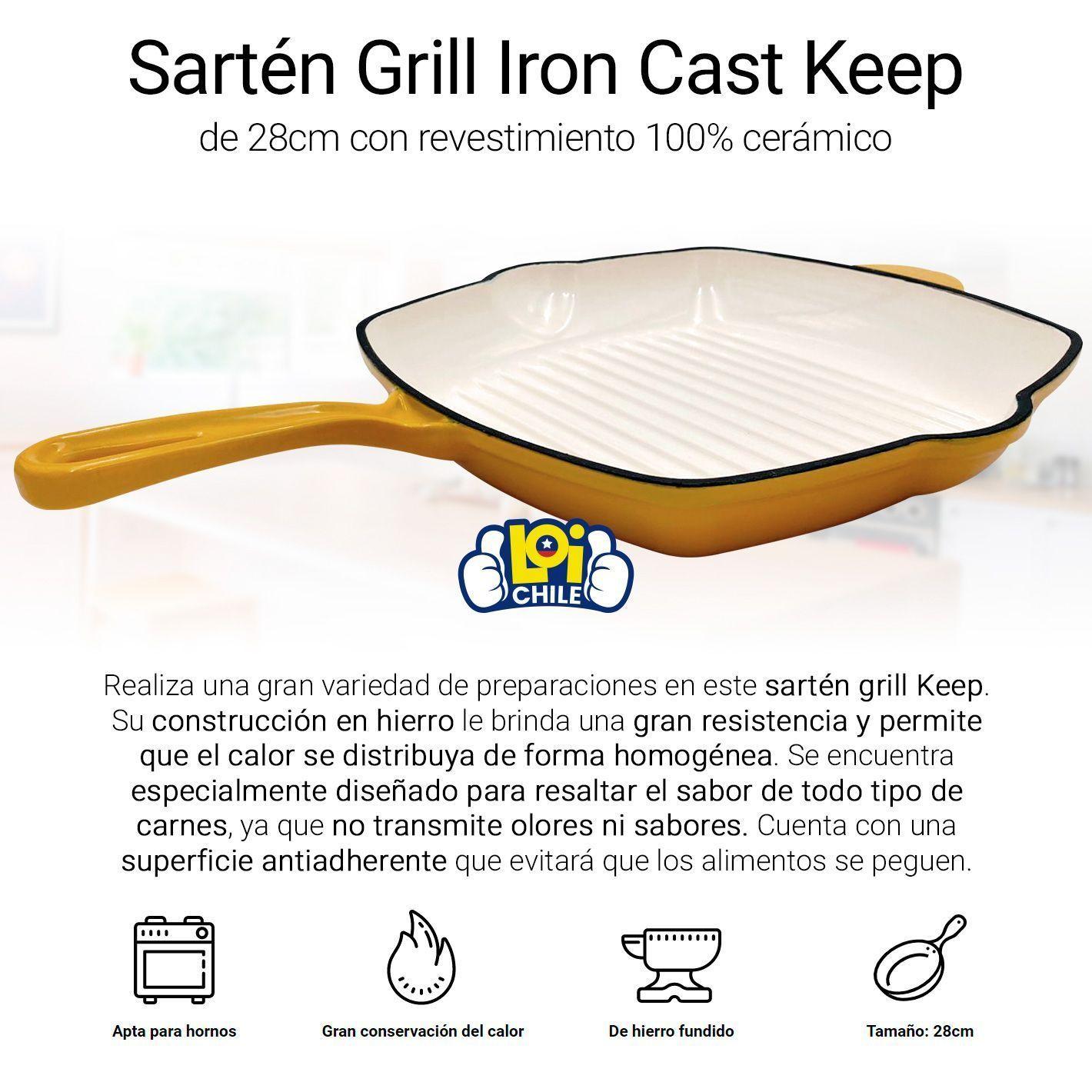 Sartén Cuadrado Grill Hierro Fundido 28cm Keep Cerámico-1