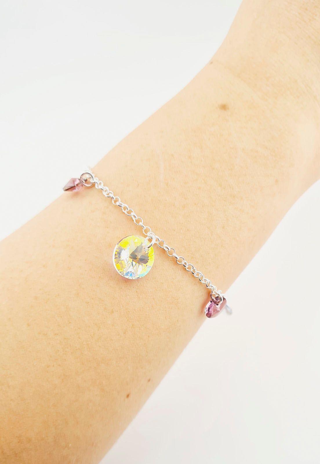 Pulsera Nepal Plata 925 y Cristales Antique Pink-4
