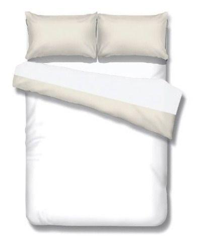 Sábana 2 Plazas Bicolor Blanco Beige Microfibra-0