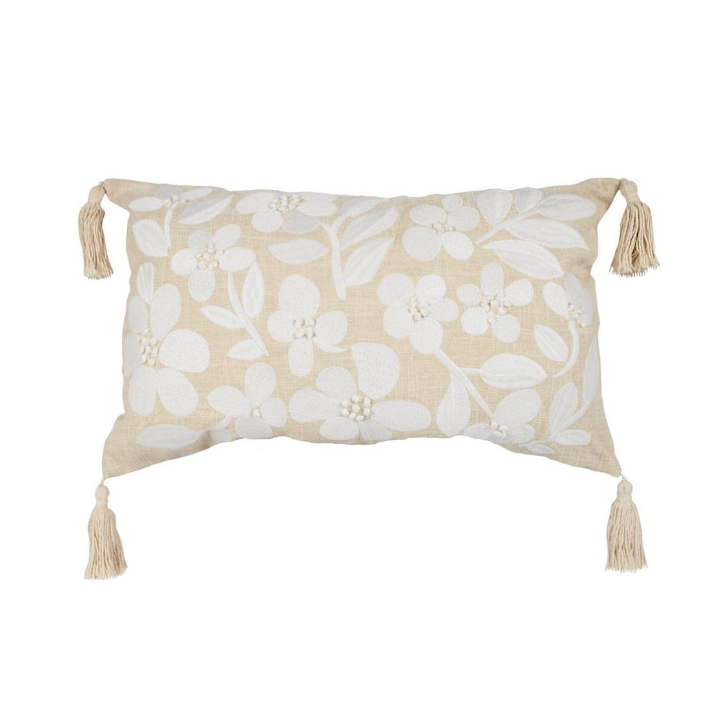 Cojín Bordado con Flores y Borlas-0