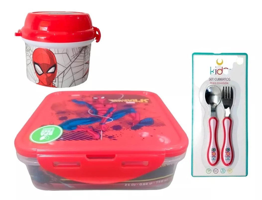 Set Plato + Bowl + Vaso + Cucharas + Porta Snack Spiderman-0