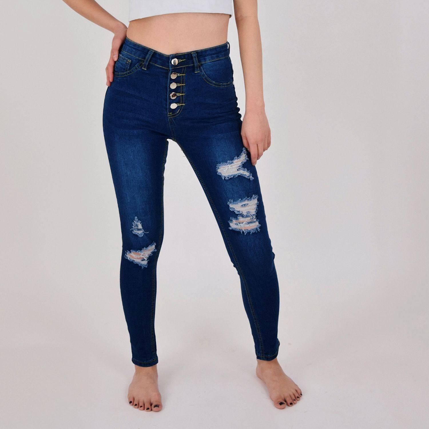 Jeans de Mujer Skinny Destroyed 5 Botones-0