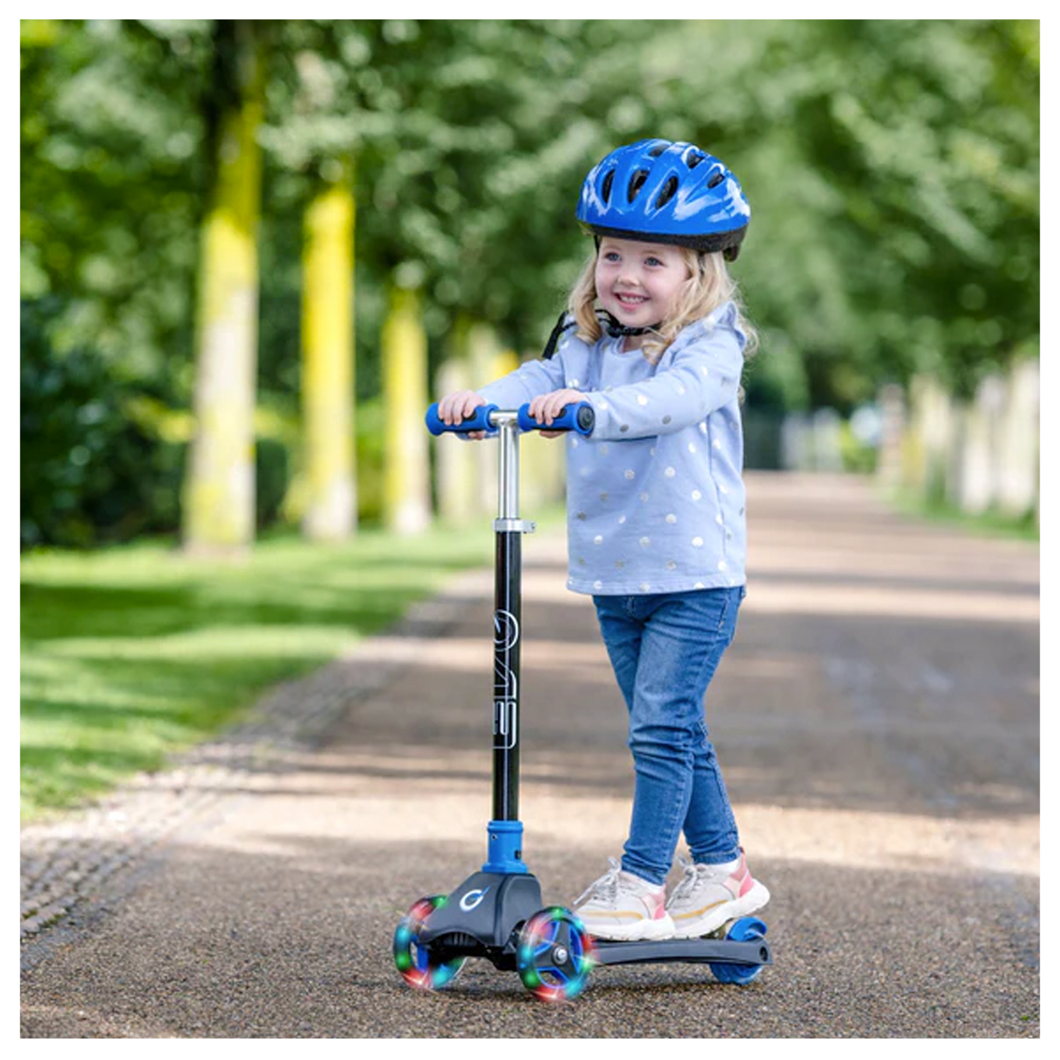 Scooter/Monopatín Tres Ruedas Con Luces Evo "Light Up" Azul-4