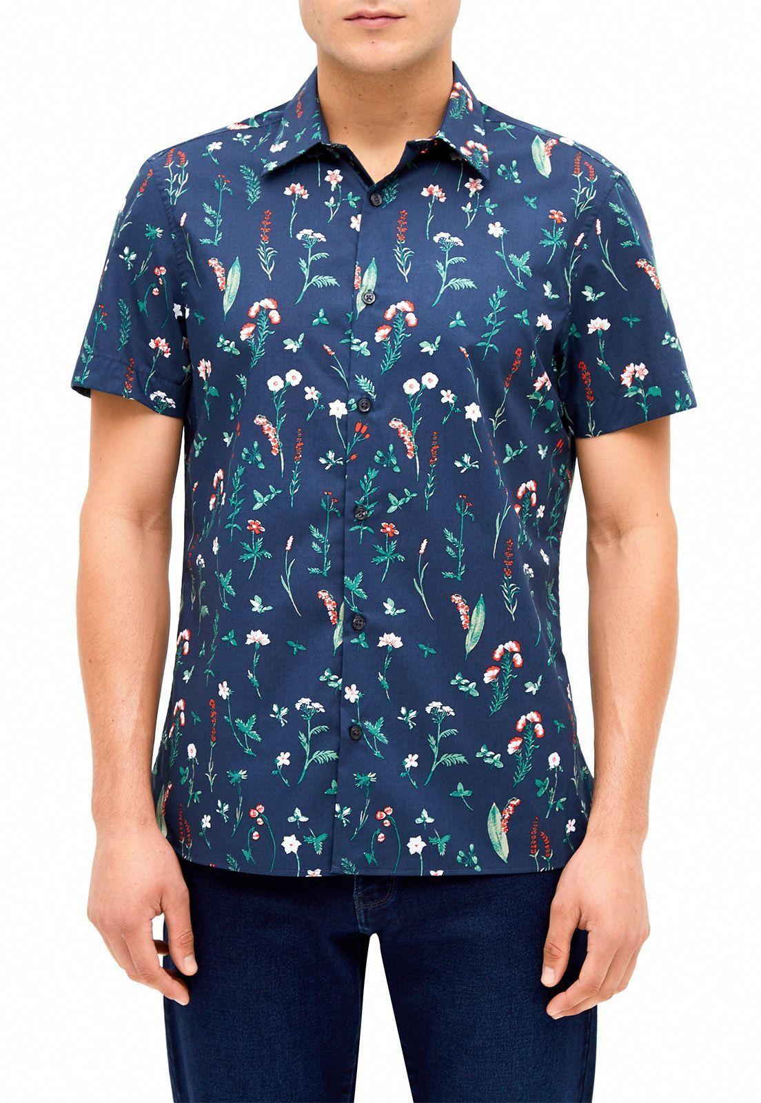 Camisa casual estampada. manga larga flores -0