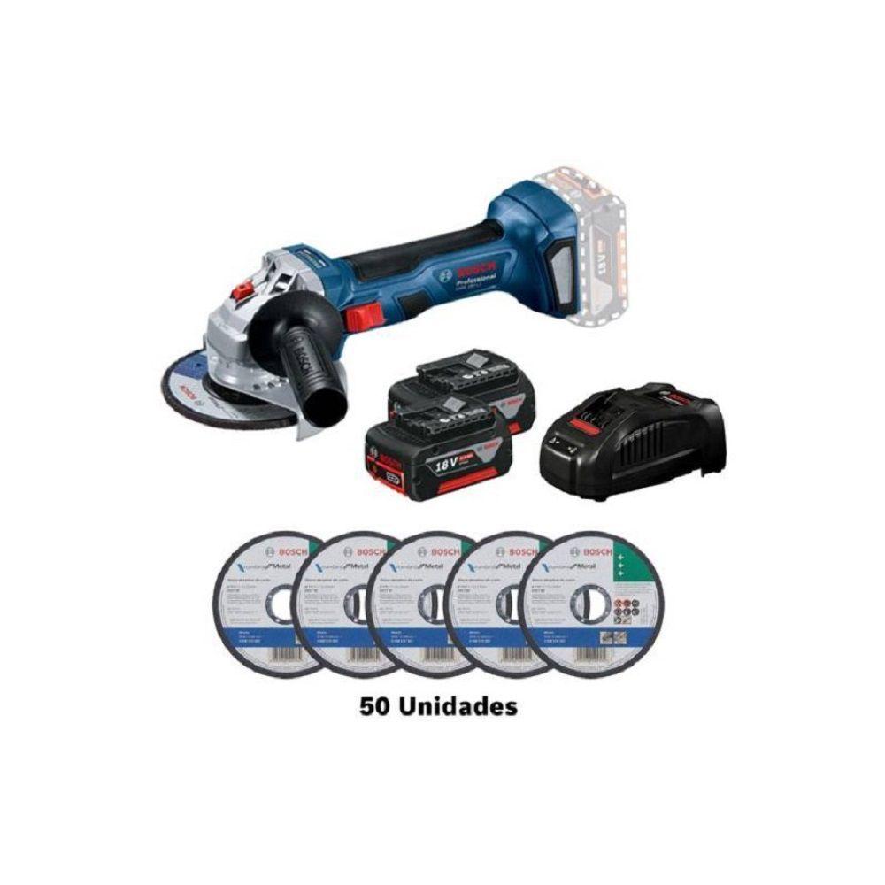 Esmeril Angular Inal 18V GWS 180 Li + 2 Bat 4.0 Ah + Cargador + Maleta Y 50 Disco De Corte Bosch-0