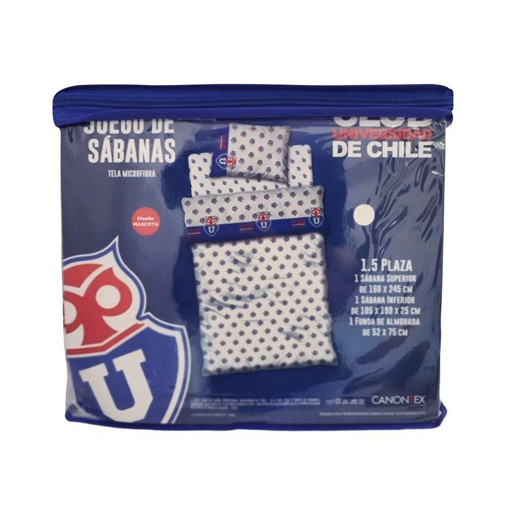 Juego Sabanas 1.5 Plaza + Funda Club Universidad De Chile Blanco Mascota-0