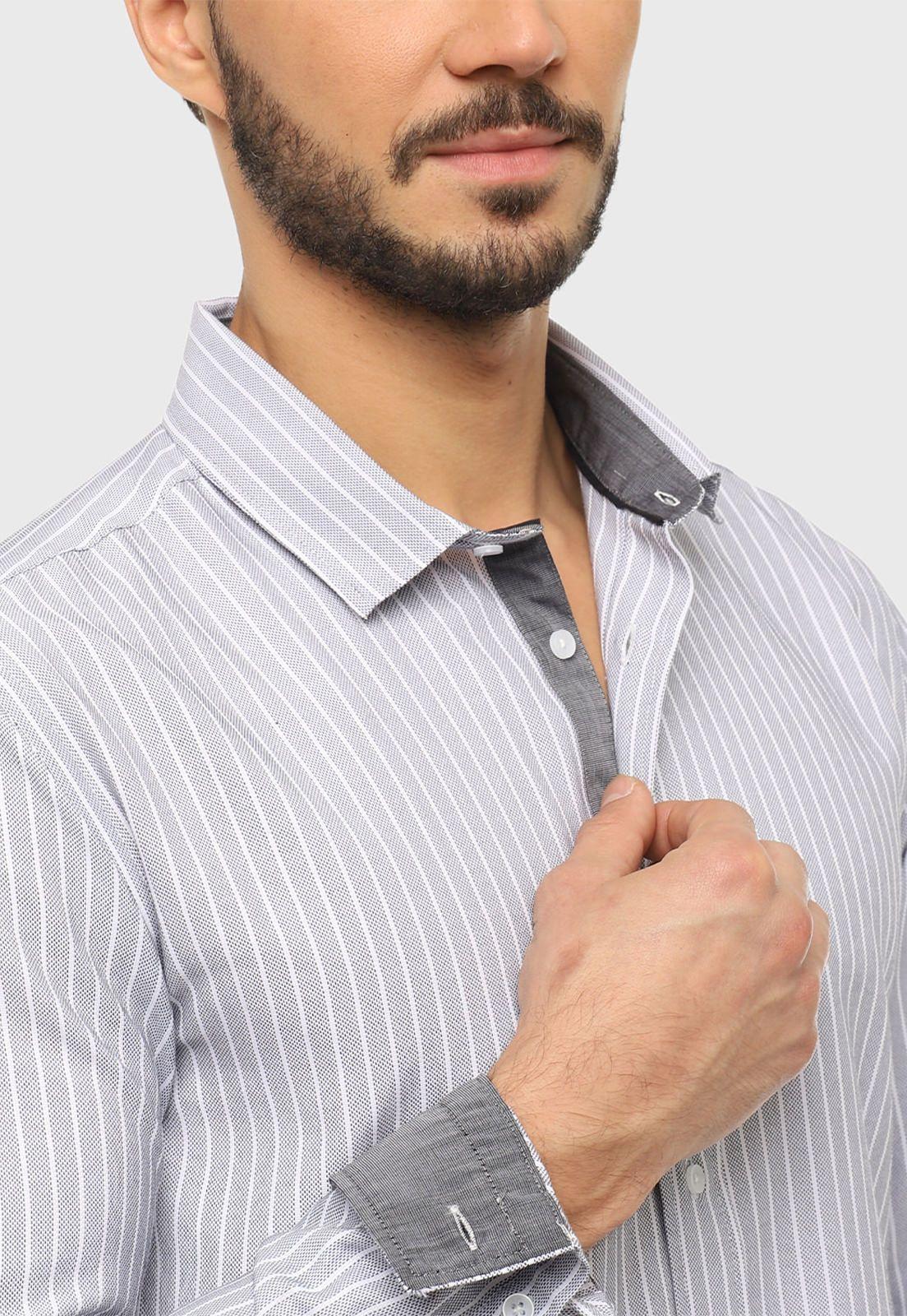 Camisa Casual Texturada A Rayas Gris-2