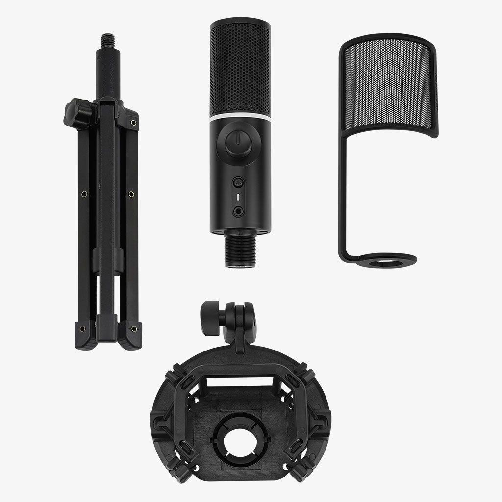 Micrófono RGB Streamplify, Capsula condensador, Antipop, Trípode, Cardioide, USB, Color Negro-3