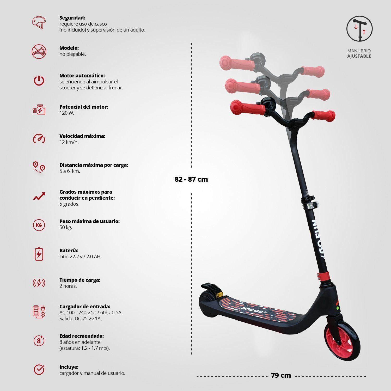 Scooter Eléctrico con Faro y Altura Ajustable Rojo-1