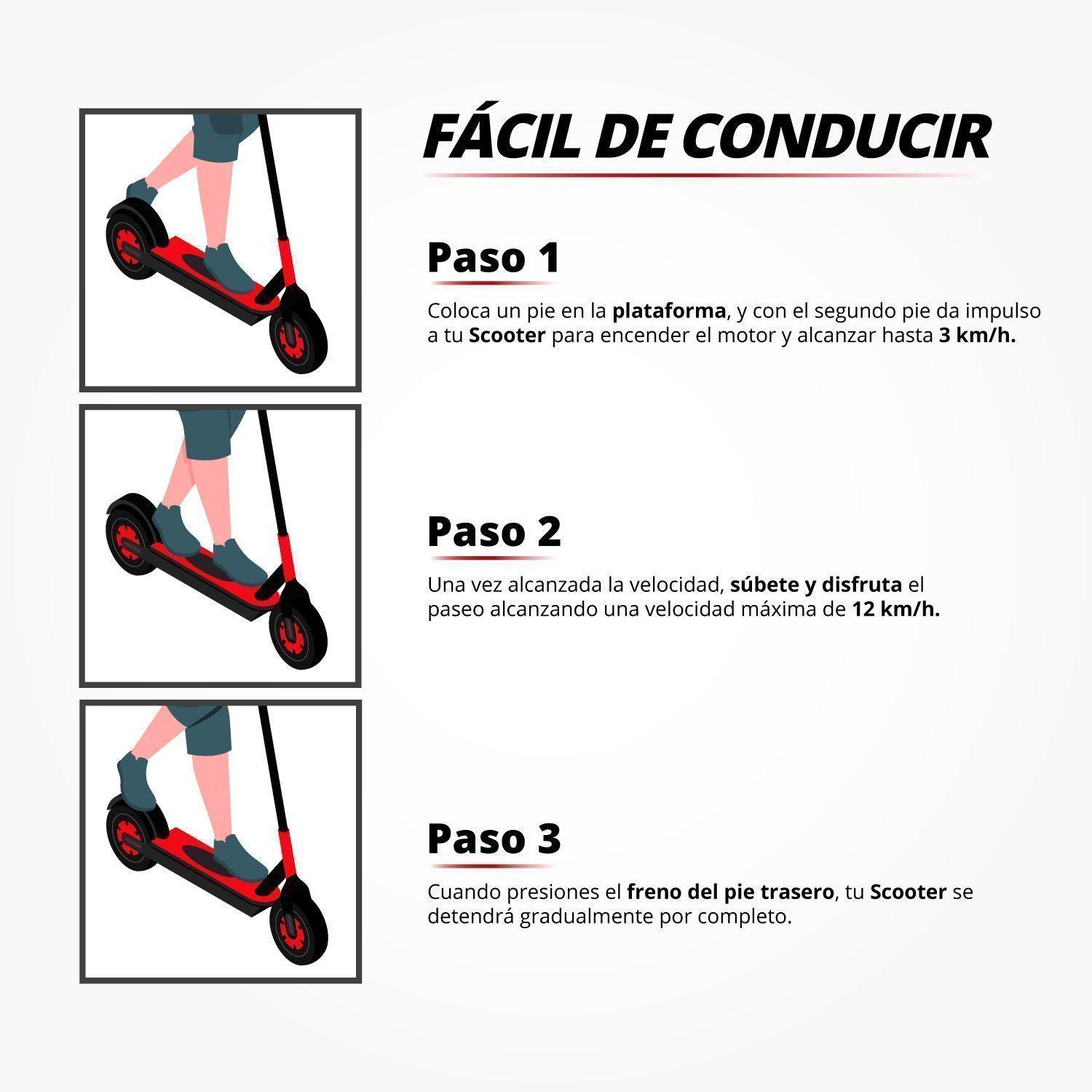 Scooter Eléctrico con Faro y Altura Ajustable Rojo-4