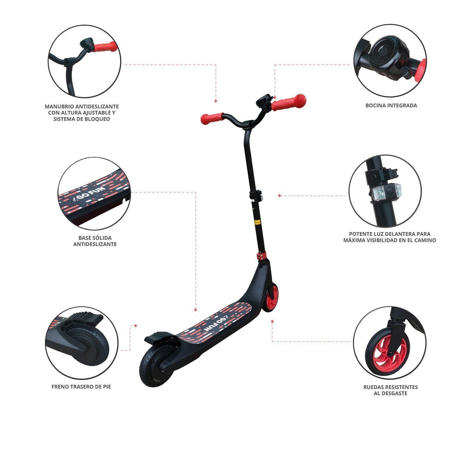 Scooter Eléctrico con Faro y Altura Ajustable Rojo-3