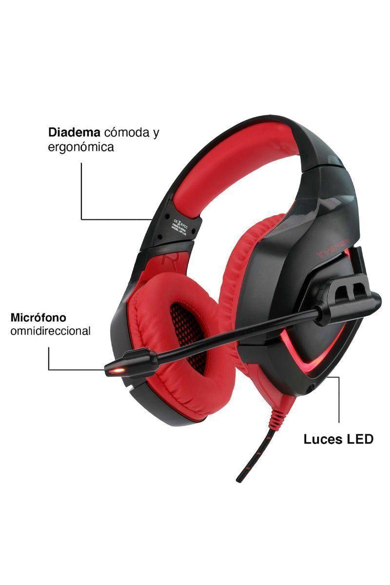 Audífonos Gamer L1B Luces Led con Micrófono Rojo-3