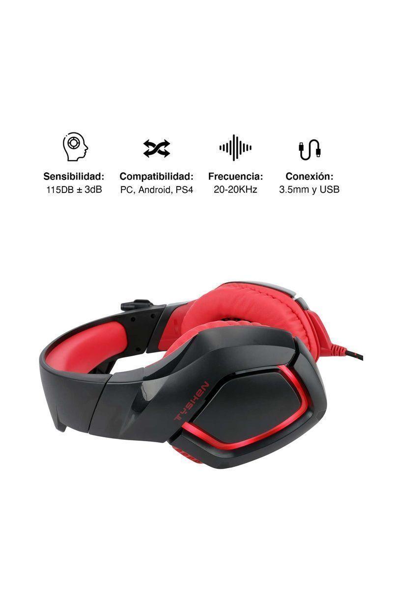 Audífonos Gamer L1B Luces Led con Micrófono Rojo-2
