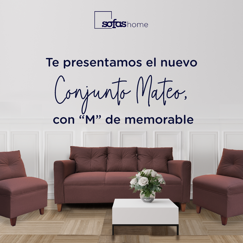Juego Living Mateo Chenille Cafe Pata Madera 3C.1C.1C-3