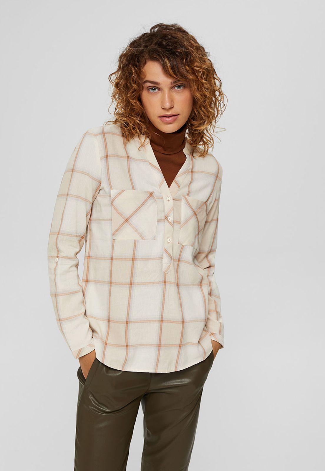 Blusa Manga Larga A Cuadros Esprit Naranja oscuro-0