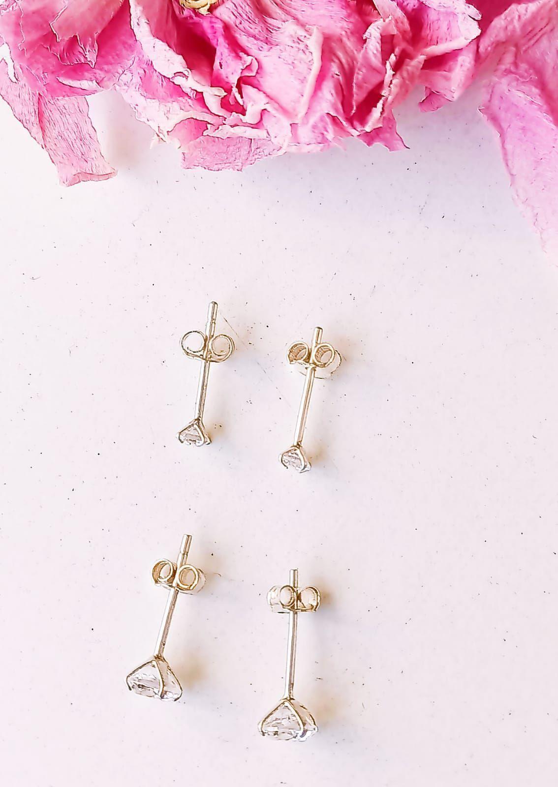 Set Aros Conjunto Punto De Luz Zirconia Plata Fina 3mm 7mm-3