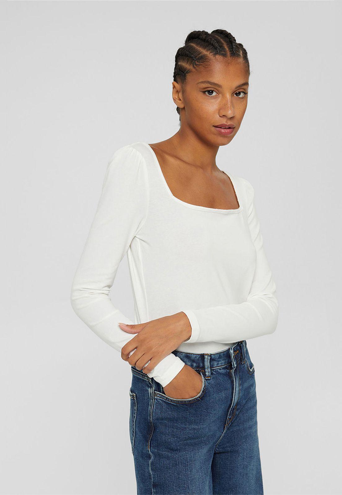 Polera mujer manga larga con escote cuadrado Esprit-0