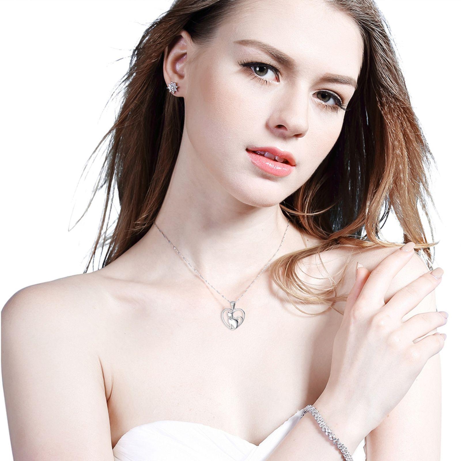 Collar Gato Corazon Plata 925-2