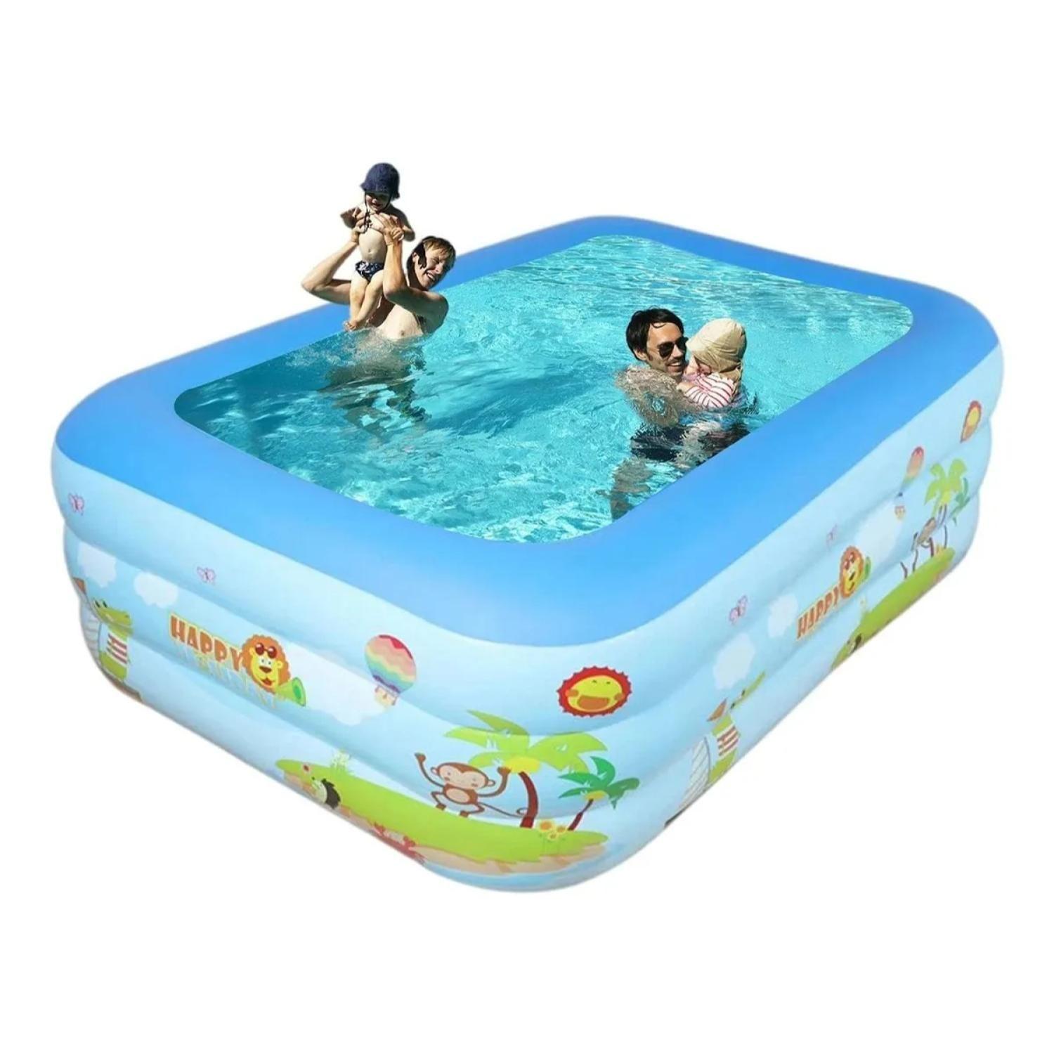 Piscina Inflable Rectangular 210x140x45cm Infantil Celeste-1
