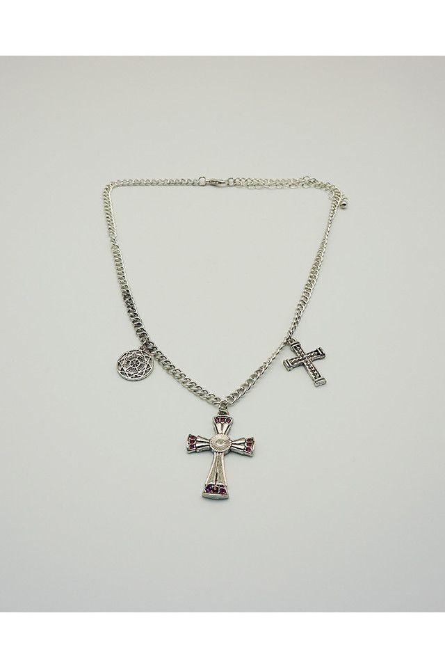 Collar Corto Cruz Plateado I-D-0