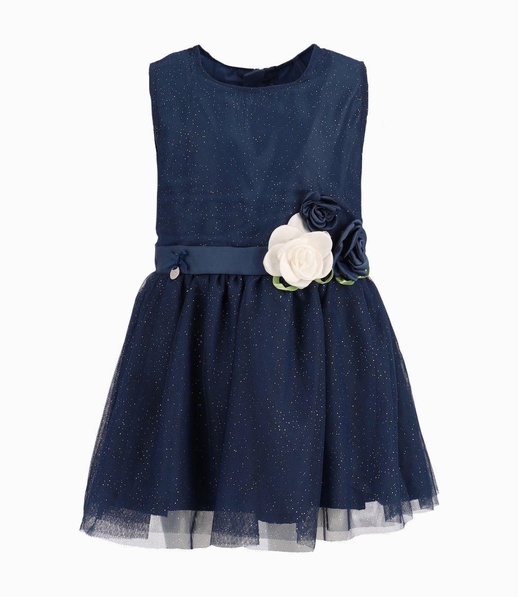 Vestido Bebé Con Ramillete de Flores Limonada Azul Marino-0