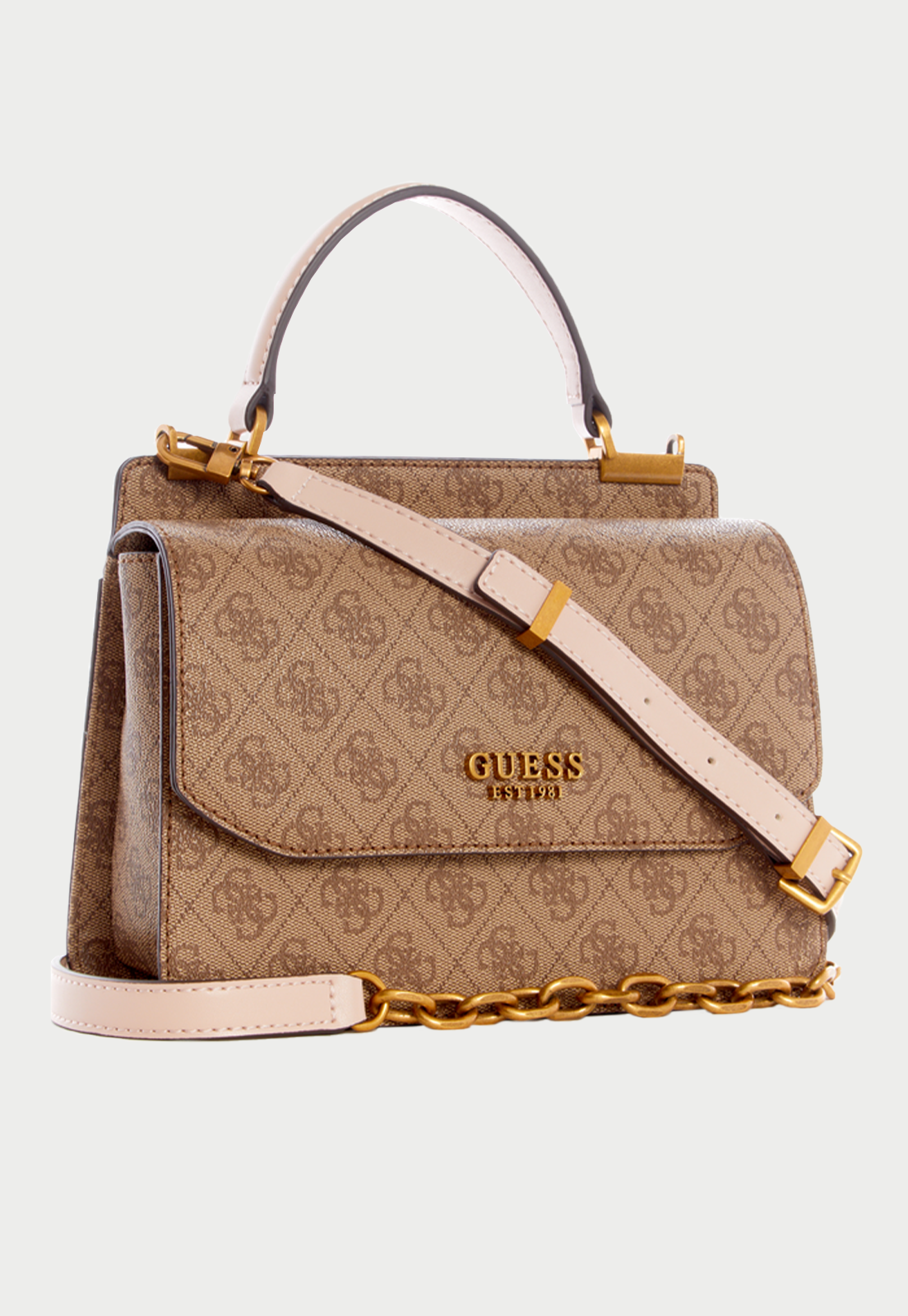 Cartera Kristle Top Handle Flap Lao Café Guess-1