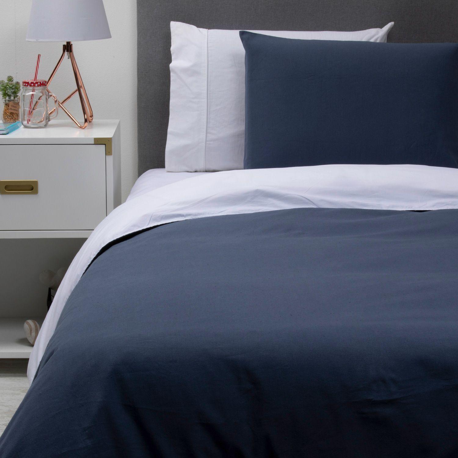 Funda de plumón azul lino algodón 2P-1
