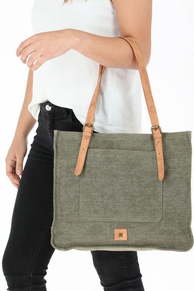 Cartera Hombro Oliva Organic Nature Canvas Humana-3