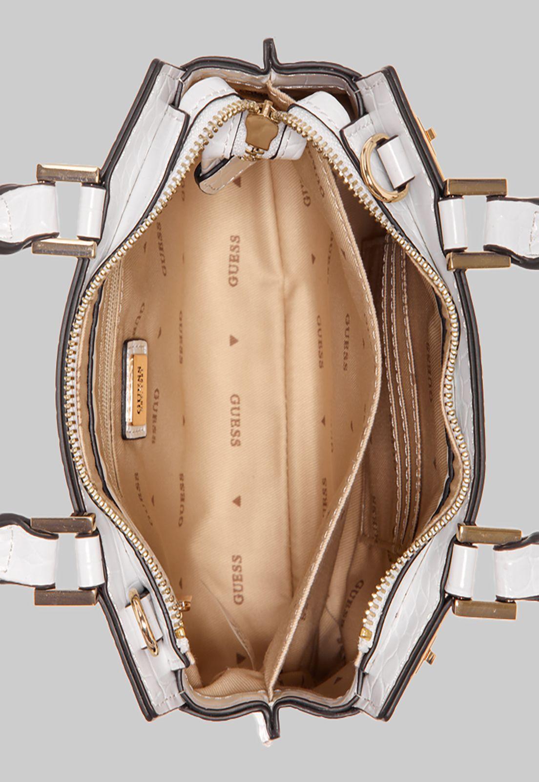 Mini Cartera Guess Katey Croc Mini Satchel Whi Blanco-3