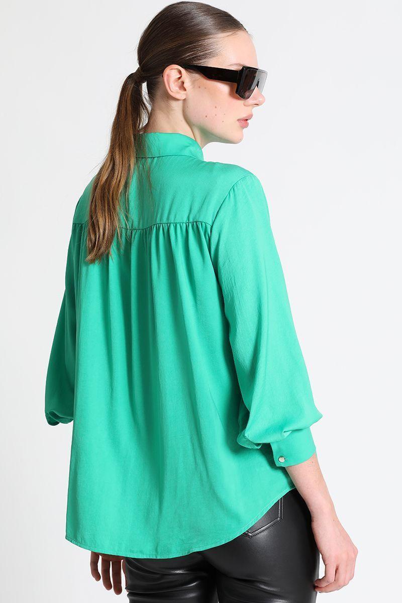 Blusa Camisera Gasa Estampada Verde Liola-2