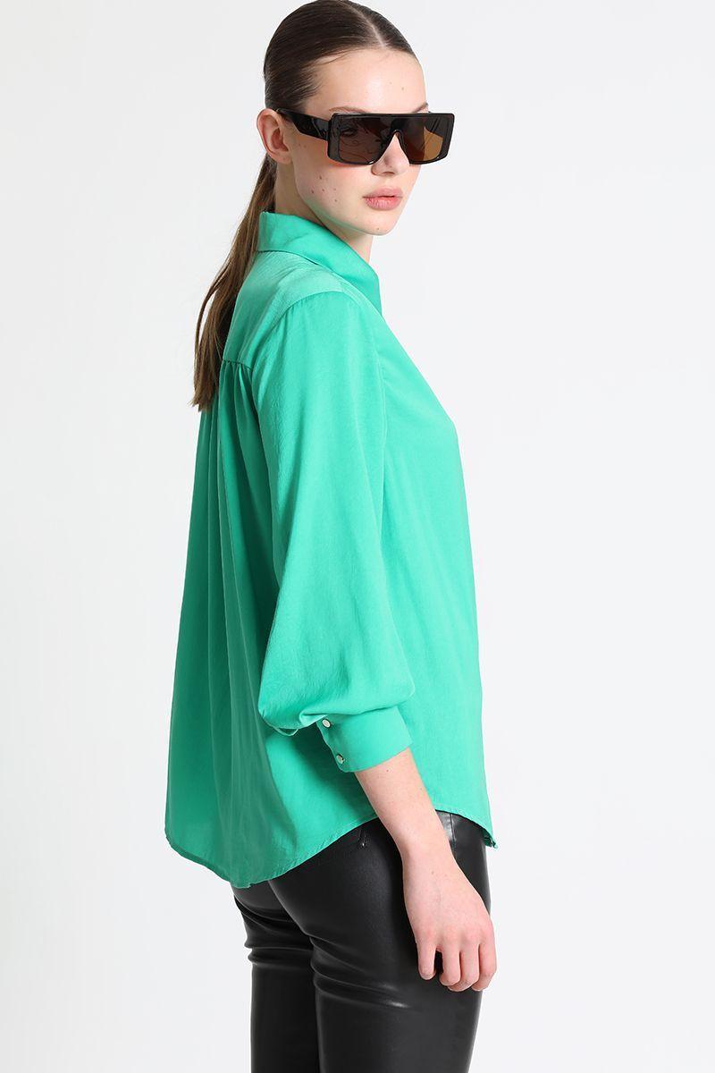 Blusa Camisera Gasa Estampada Verde Liola-1
