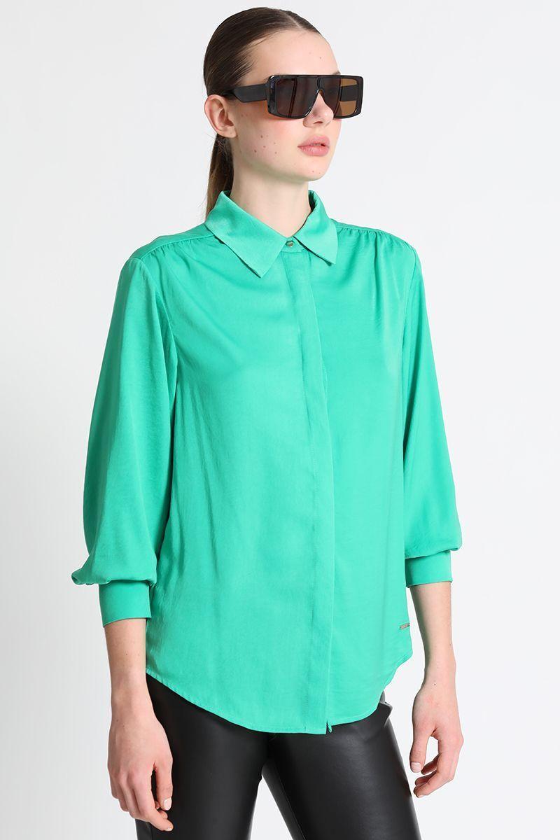 Blusa Camisera Gasa Estampada Verde Liola-0