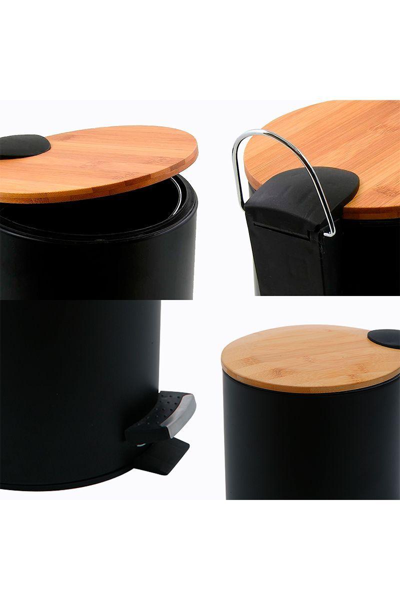 Basurero 3 L Tapa Bambu Negro-4