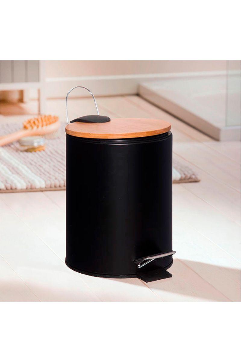 Basurero 3 L Tapa Bambu Negro-5