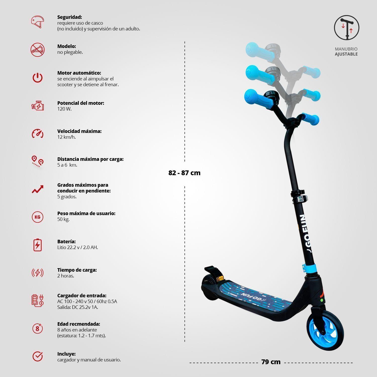 Scooter Eléctrico con Faro y Altura Ajustable Azul-2