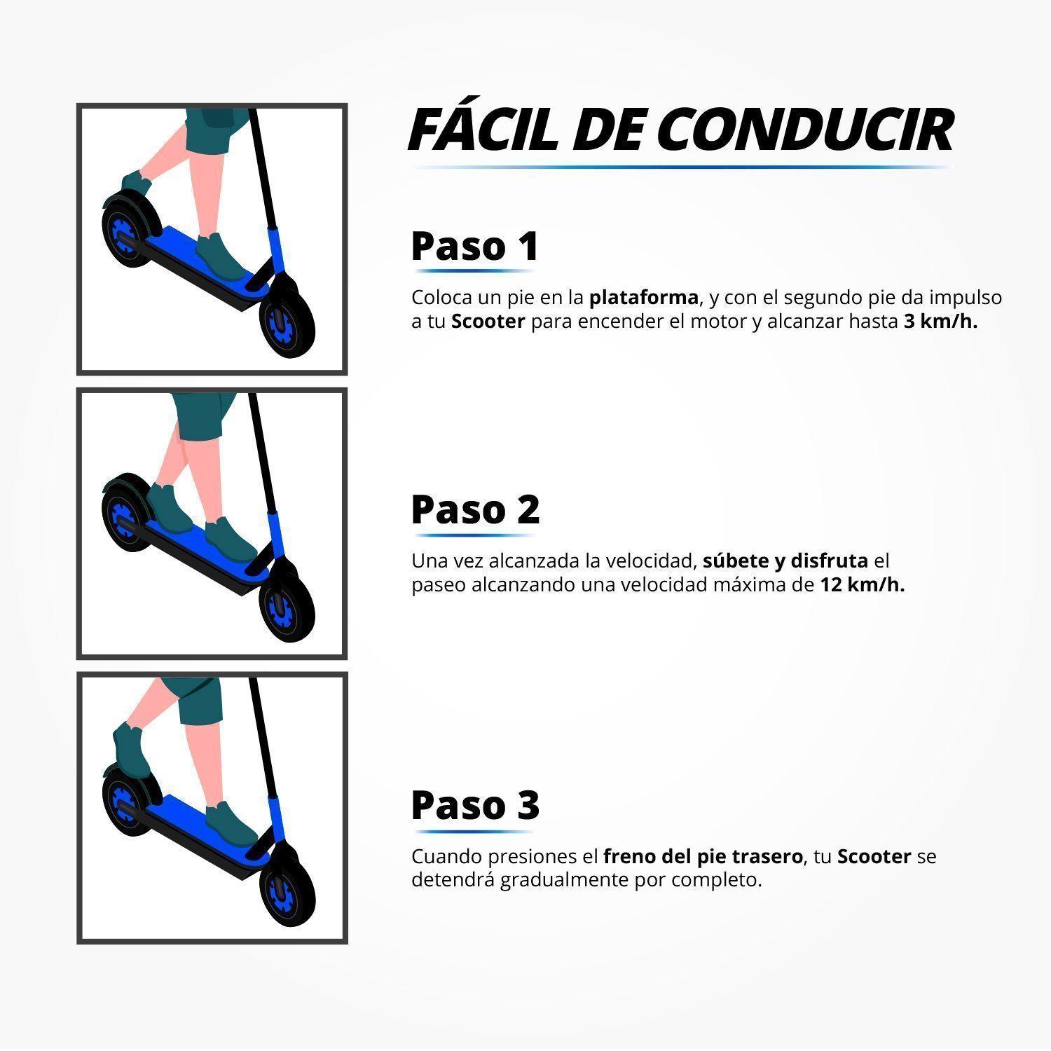 Scooter Eléctrico con Faro y Altura Ajustable Azul-4